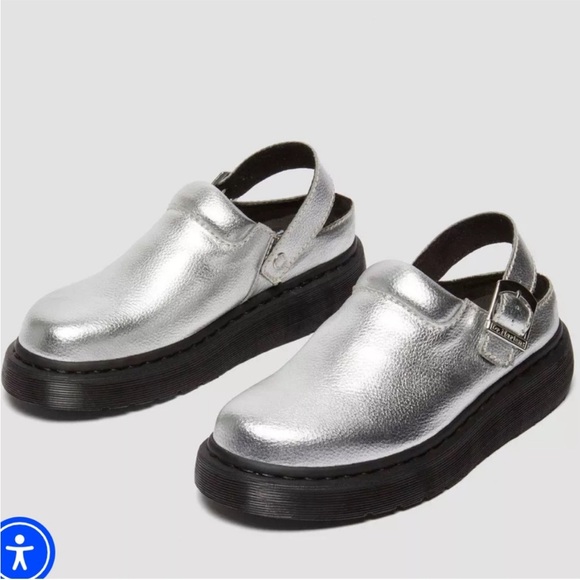 BNWT DR. MARTEN’S LAKETEN SLINGBACK MULE Clogs Silver Metallic Tumble L 8 EU 39 - Picture 2 of 6